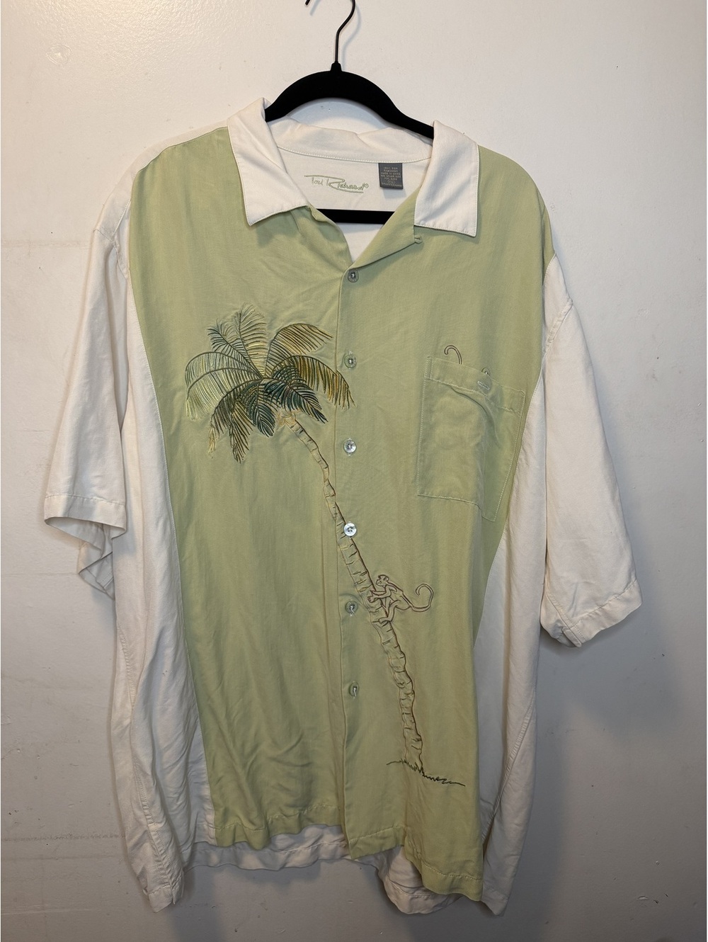 Tori Richard Men's 100% Silk Embroidered Palm Tree and Monkey Camp Shirt XXL
